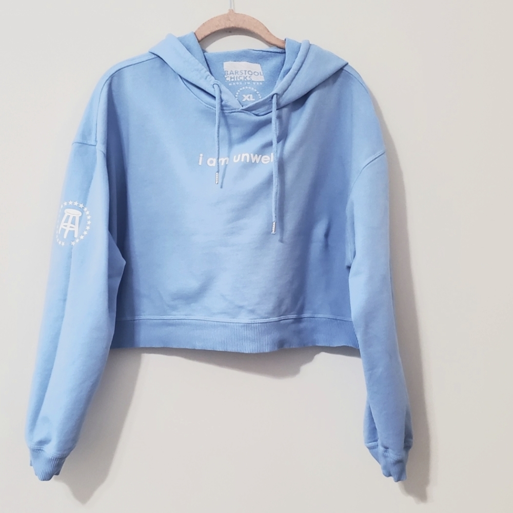 Barstool Chicks Sky Blue Iam Unwell Cropped Hoodie XLarge